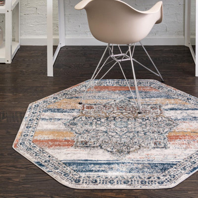 Weingartner Abstract Blue/White/Orange Area Rug