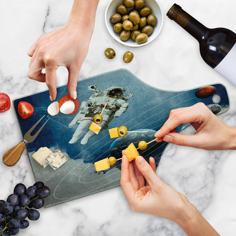 Ambesonne Nebula Tempered Glass Cutting Board Astronaut Planets Space Multicolor
