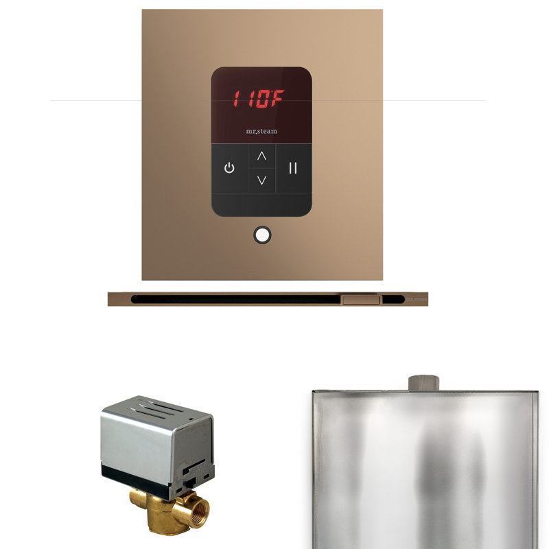 Ensemble de base de commande de douche à vapeur Butler avec commande carrée de température et tête de vapeur linéaire, Bronze