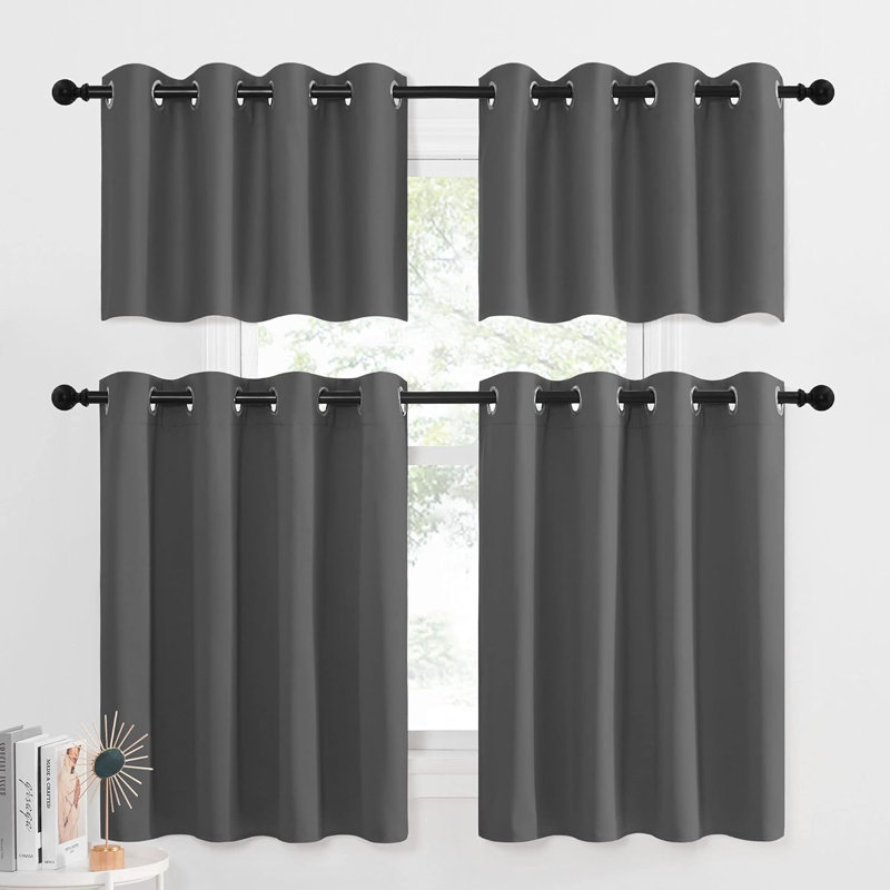 Blackout Small Window Valances, Rustic Farmhouse Curtains Grommet Top Thermal Insulated Window Drapes for Kitchen/Bathroom/Basement, 2 Panels.