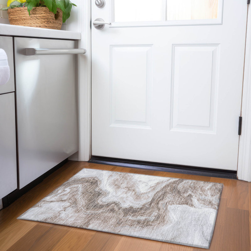 Machine Washable Indoor/Outdoor Cinead ACN1706 Taupe Rug, Rectangle 1'8" x 2'6"