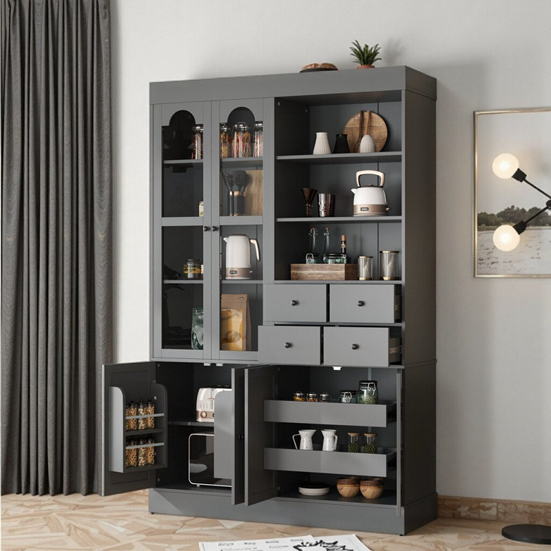 Topmax 47.2X15.7X75inch Freestanding Buffet With Hutch, Gray