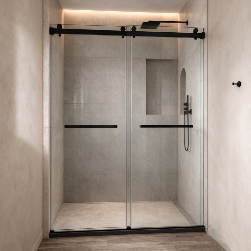 Porte de douche coulissante double l 48 "x H 76", Noir mat