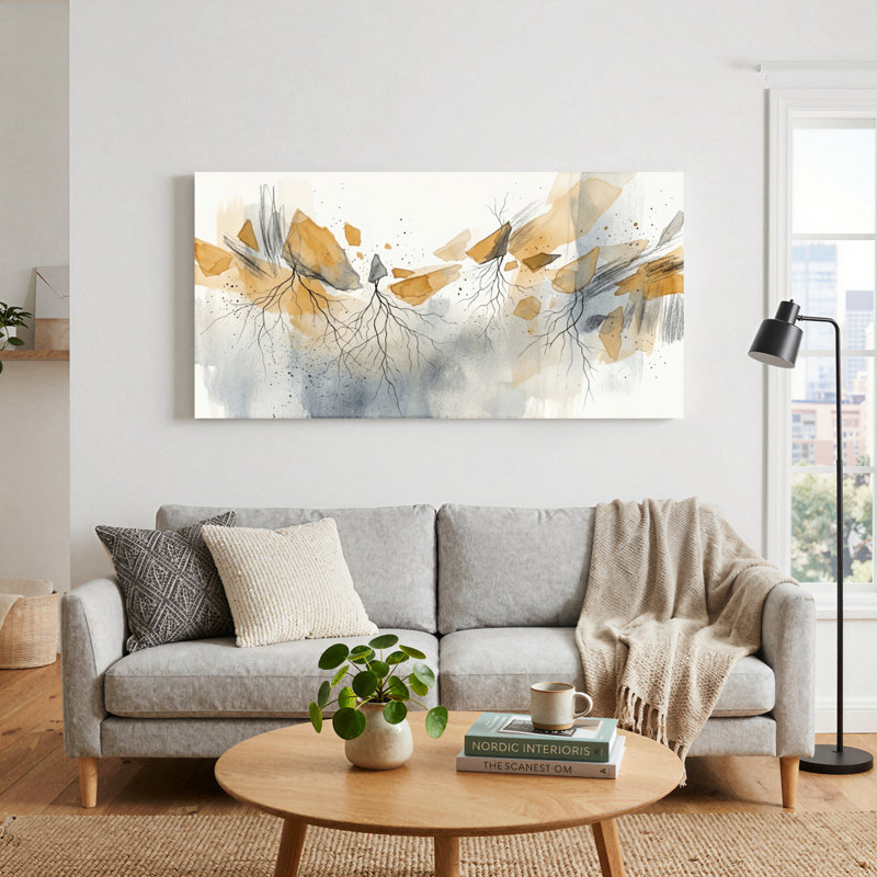 Ensemble d'une toile abstraite à l'aquarelle, L 58 po x H 28 po, Wrapped Canvas