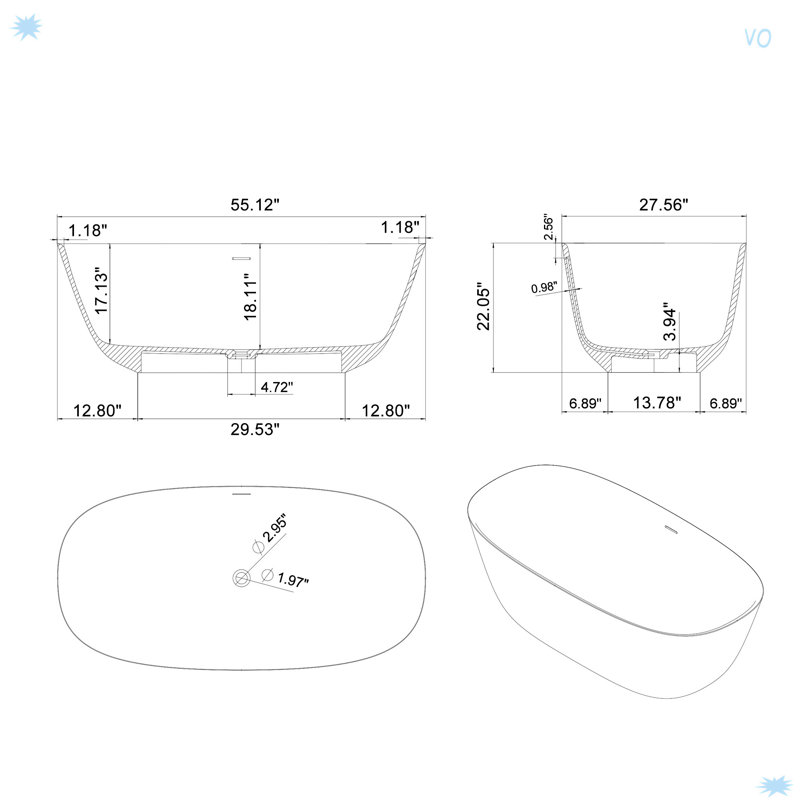 Baignoire de trempage autoportante à surface solide de 55 pouces