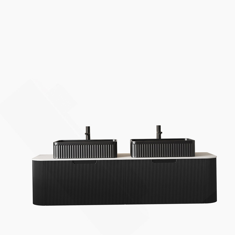 Meuble-lavabo mural flottant avec éviers et rangement, avec tiroirs, lavabos en céramique et installation facile pour les salles de bain modernes