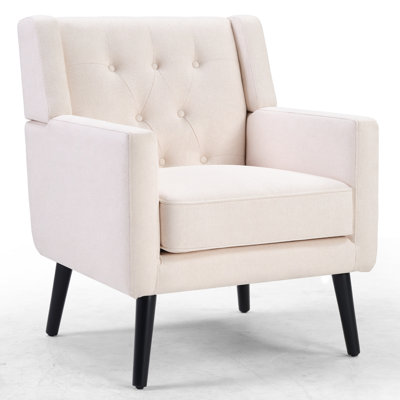 29" Wide Modern Upholstered Button-Tufted Accent Chair With Solid Wood Legs