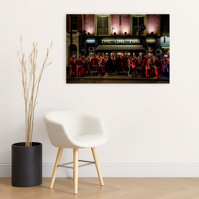 Santas Outside London Pub Abstract Contemporary City Wall Art Print 1 Piece Wrapped Canvas Wall Art