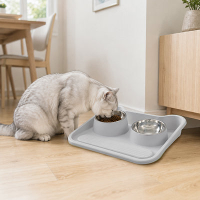 Ensemble de deux bols inclinés à 15° en acier inoxydable pour animaux de compagnie – Station d'alimentation antidéversement de 46 cm avec base antidérapante, bols amovibles pour petits chiens et chats