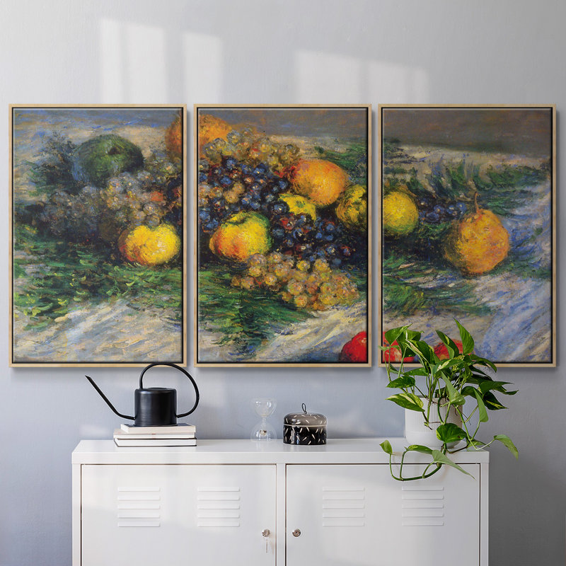 Nature morte par Monet, ensemble de 3 toiles encadrées, Encadré naturel, H 40 po x l 78 po