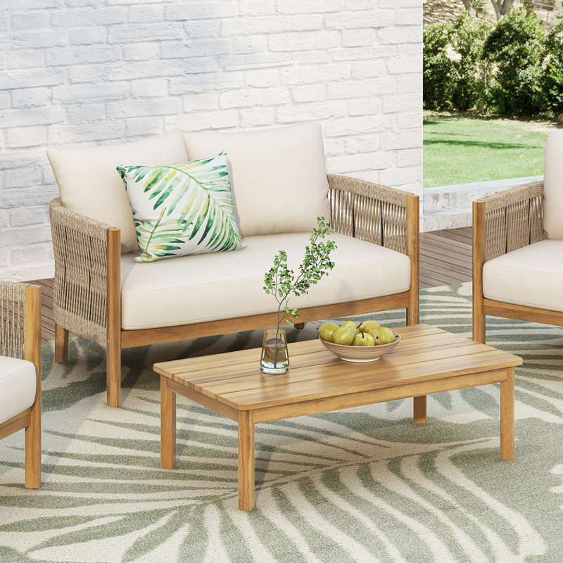 Ensemble de conversation d'extérieur 2 pièces avec coussins Harrill, H 13,75 po x L 40 po x P 22 po, Teck / beige