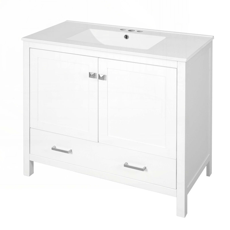 Meuble-lavabo 36 po avec lavabo en céramique, Blanc