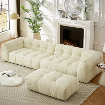 3 - Piece Leather Sectional Sofa,Modern L-Shaped Sectional Couch With Ottoman For Living Room by Orren Ellis