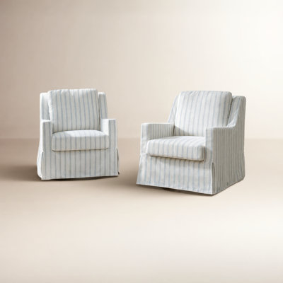 Lillie 30" W Farmhouse Slipcovered Down-blend Swivel Rocking Chair with Pillow Back