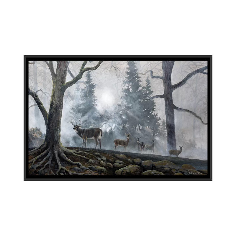 « cerf path i », impression sur toile, H 18 po x l 26 po x P 1,5 po, Toile avec cadre noir, Pas de tapis