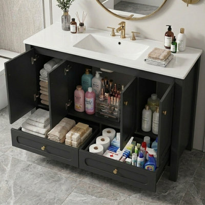 48'' Single Bathroom Vanity with Sink Top, 4 Soft-Close Doors & 2 Drawers, Modern Storage Cabinet for Bathroom, Black