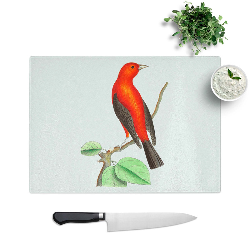 Tempered Glass Brazilian Tanager Bird Chopping Board, 39 cm W x 28.5 cm L