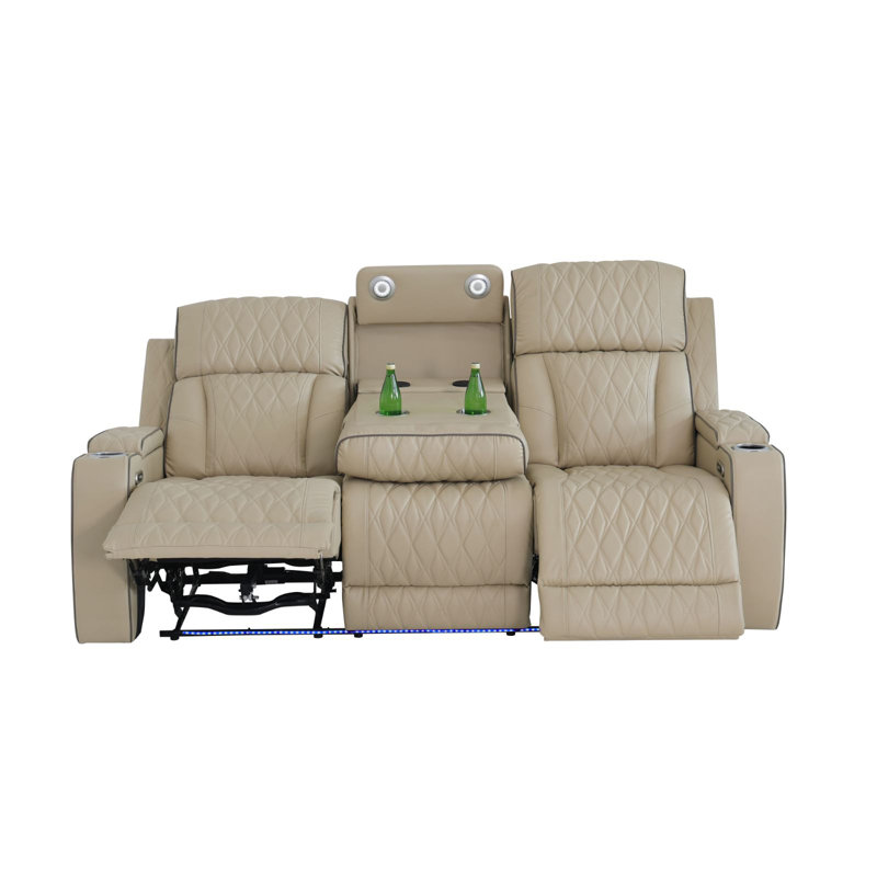 Ensemble de canapé inclinable électrique en cuir 3 pièces avec lumières DEL, chargeur sans fil, console de rangement et table rabattable