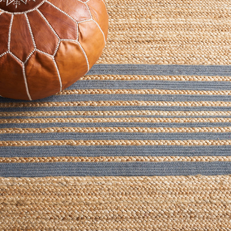 Tressler Natural Fiber Hand Loomed Jute/Cotton Striped Rug in Brown/Gray, Rectangle 3' x 5'