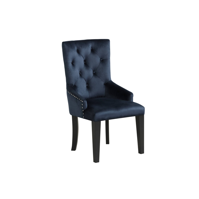 Chaise d'appoint en velours bleu marine foncé et finition noire Varian II