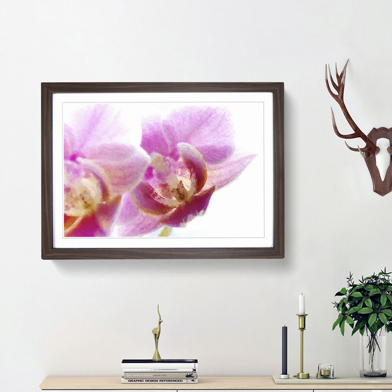 A Pink Orchid Flower - Framed Print, Walnut Framed, 24cm H x 33cm W x 2cm D