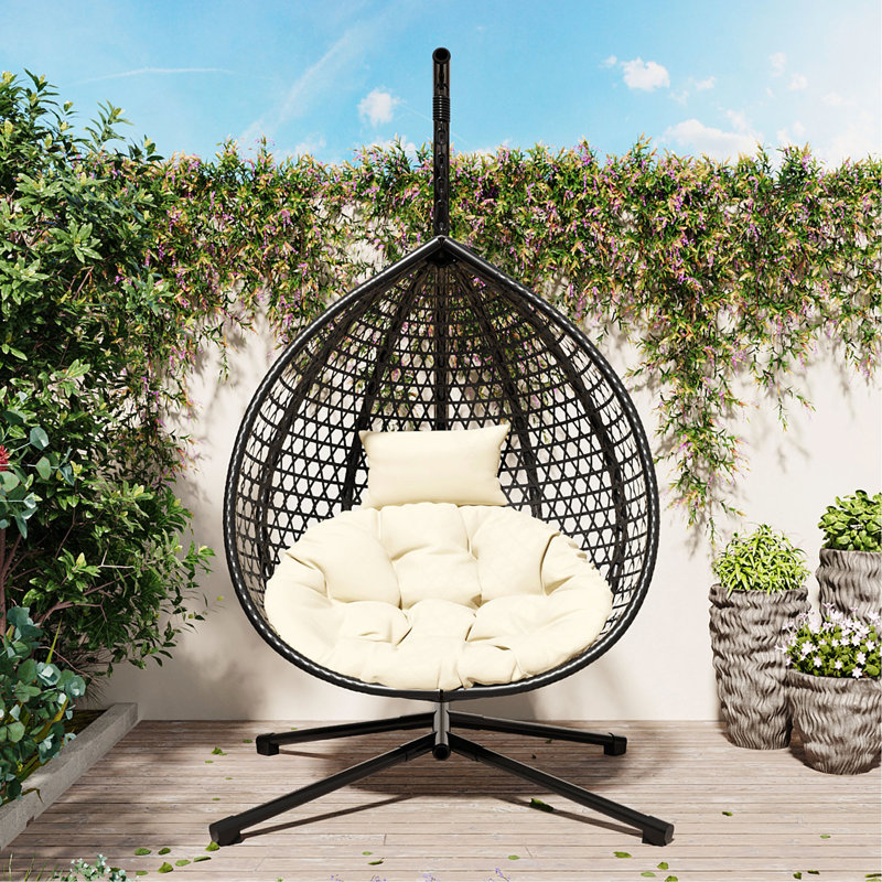 Fauteuil à œufs suspendu polyvalent pour l'intérieur et l'extérieur, Beige, Noir