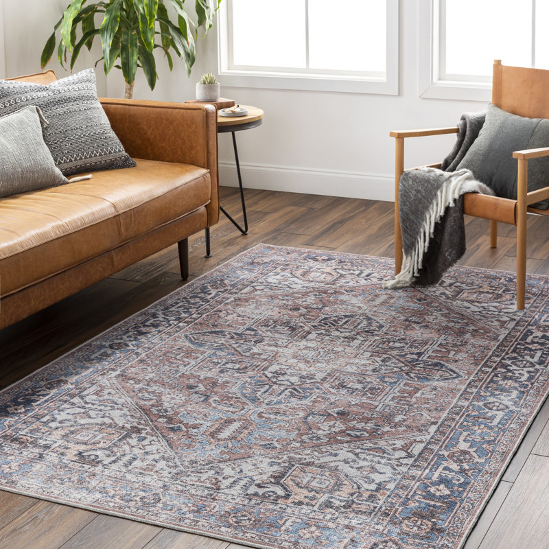 Orhideja Oriental Machine Woven Area Rug in Blue/Red, Runner 2'7" x 10'