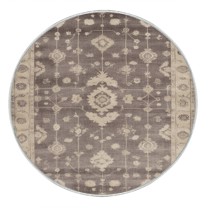 Tapis beige surteint lavable à la machine, Rond 4 pi