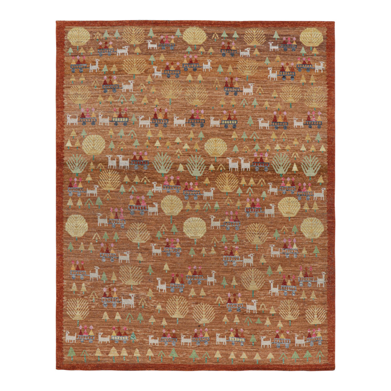 Rug & Kilim’S Swedish Rug In Brown With Figural Geometric Patterns, Rectangle 8' x 10'