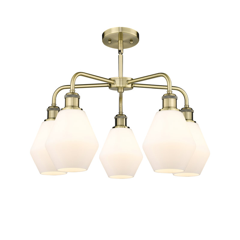 Lustre géométrique à intensité variable en acier à 5 lumières Amylea, H 15,5 po x l 24 po x P 24 po, Boîtier blanc mat