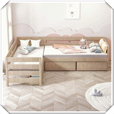 L-Shaped Platform Bed Three Storage Drawers Practical Functional Compact Design,Twin