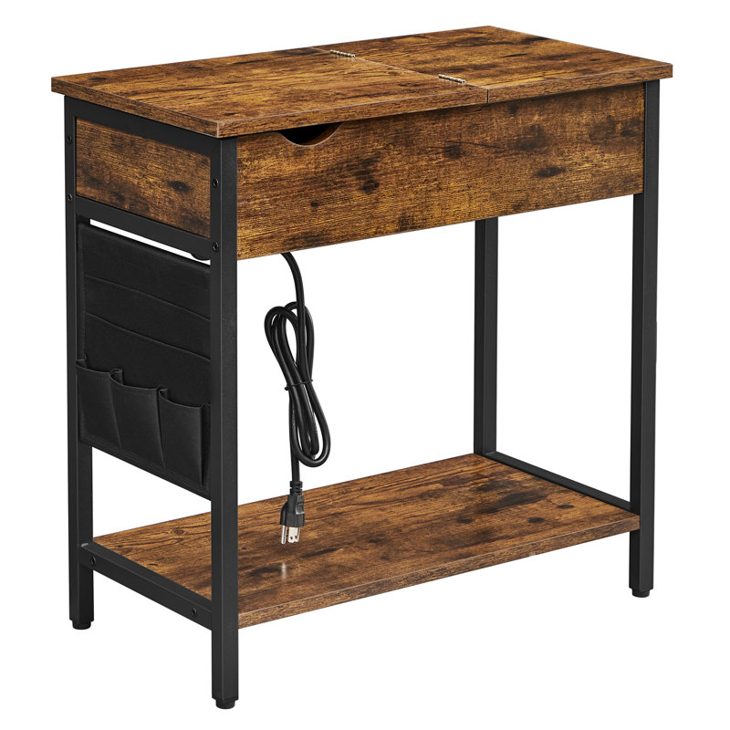 Table de bout Hipolito avec station de charge et rangement, Brun rustique