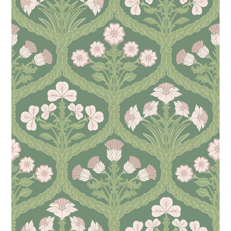 Floral Wallpaper Roll, Ballet Slipper/Leaf Green/Forest