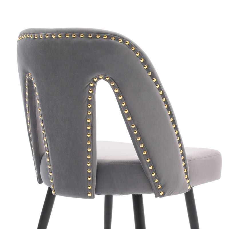 Ensemble de 2 pièces, chaise de salle à manger rembourrée en velours gris avec têtes de clou