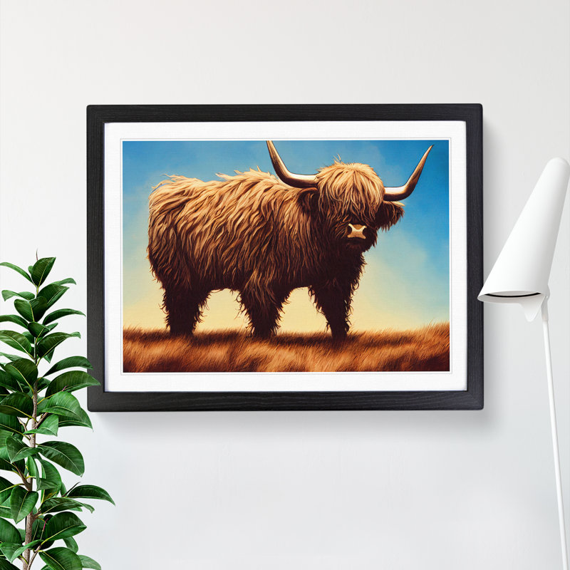 An Iconic Highland Cow 1 Piece Single Picture Frame Wall Art, 25cm H x 34cm W x 2cm D, Black Framed