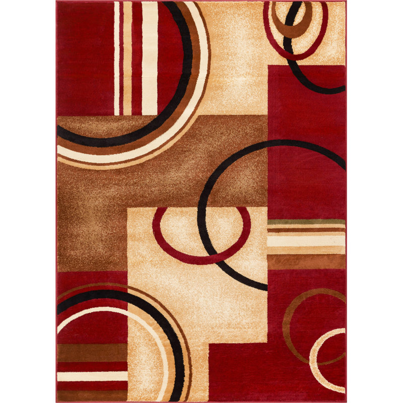Carlei Arcs & Shapes Red Modern Rug, Rectangle 2'3" x 3'11"