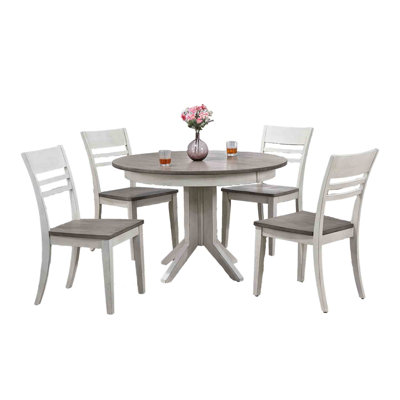 Iconya 5 - Piece Extendable Pedestal Solid Wood Dining Set in White and Grey by Ophelia & Co.