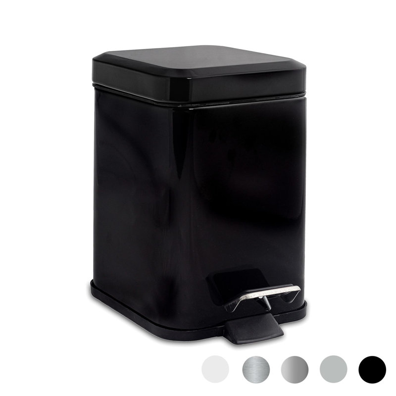 Harbour Housewares 3L Square Bathroom Pedal Bin, Black
