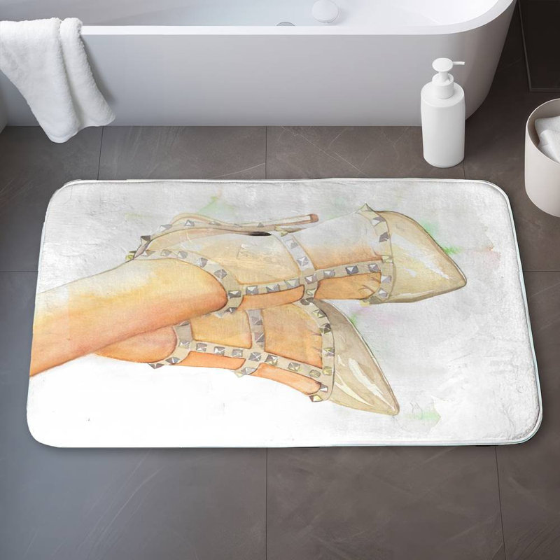 Studded high heels Bath Mat with Non-Slip Backing - Quick Dry Memory Foam Bathroom Rug - Absorbent - Modern Plush Spa-Style - Machine Washable