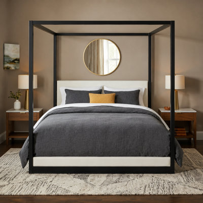 Canopy Platform Bed With Upholstered Headboard