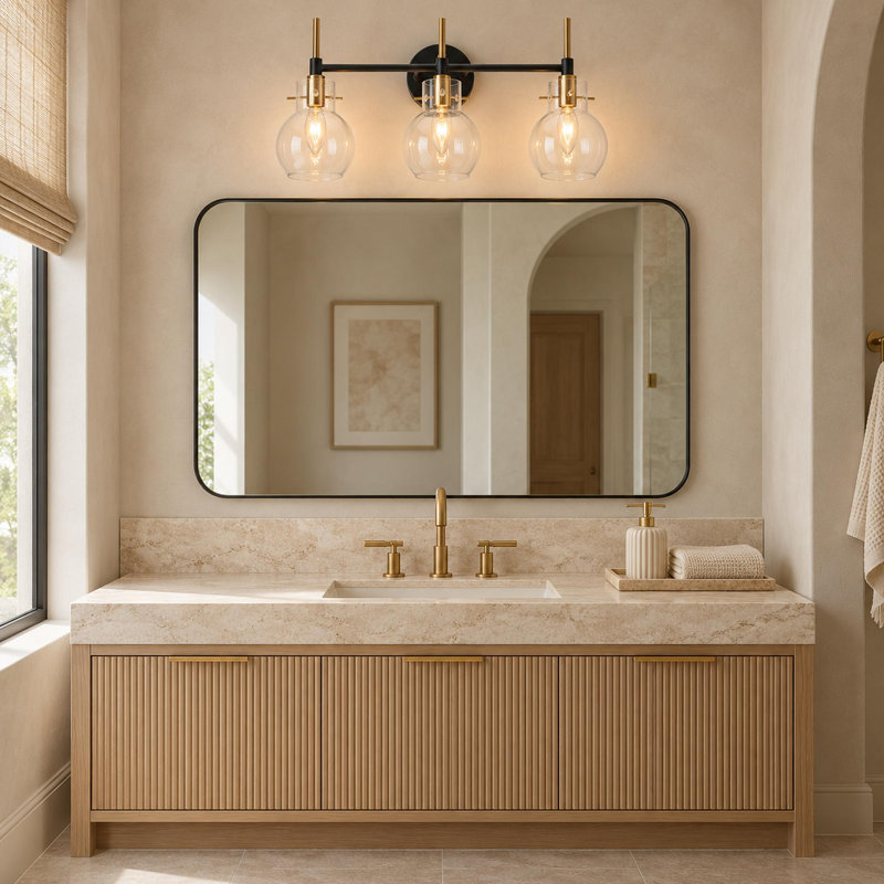 Satilla 3-Light Dimmable Modern Bathroom Vanity Light with Clear Glass Globe
