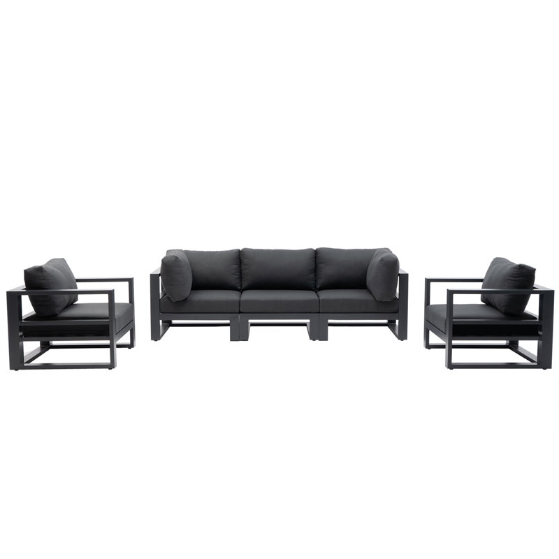 Aynath 88.9'' Wide Straight Powder Coated Aluminum Patio Sectional with Cushions