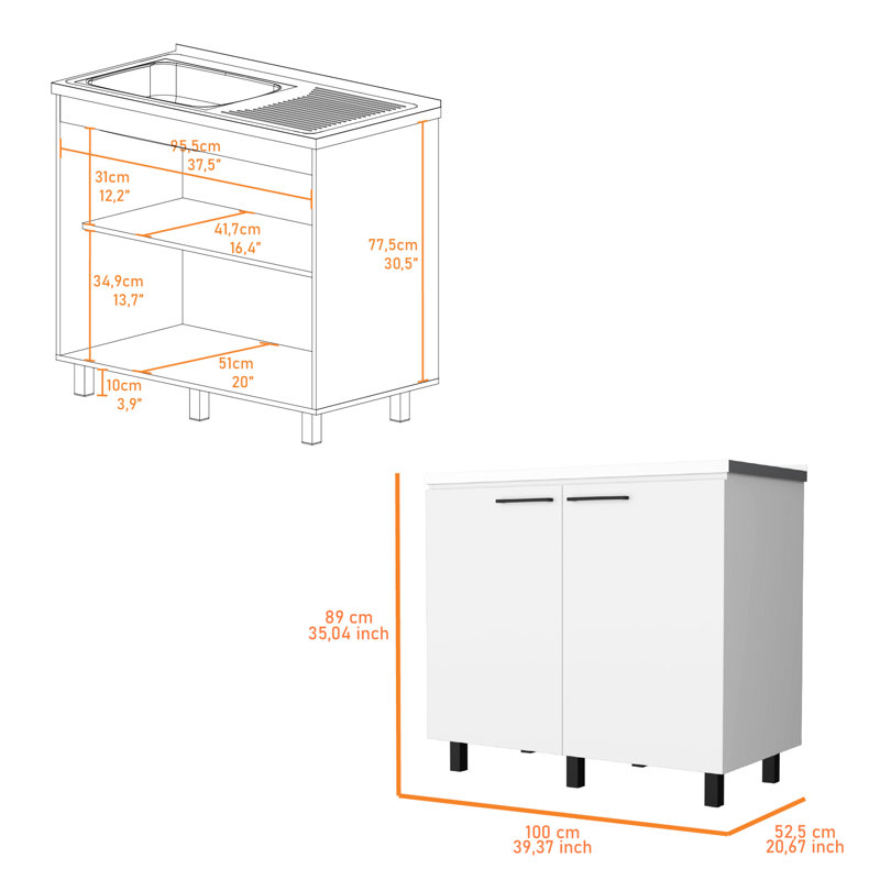 Évier et armoire utilitaire de cuisine 2 avec structure robuste et robuste à la mode, Argent argent