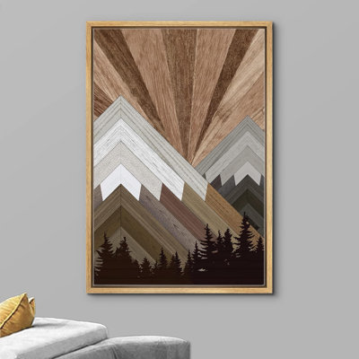 Impression d'art sur bois brun, montagne, nature abstraite, art moderne, art mural rustique, salon sur toile