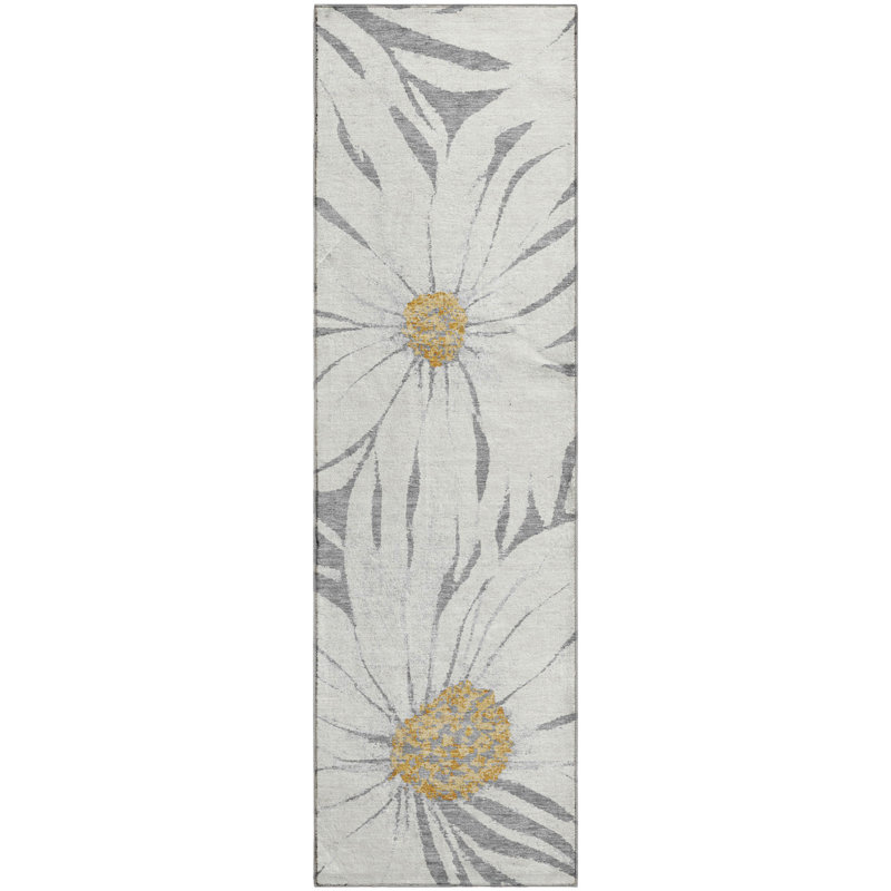 Premium Machine Washable Mayfield AMF2263 Floral Rug, Gray, 2'3" x 7'6" Runner