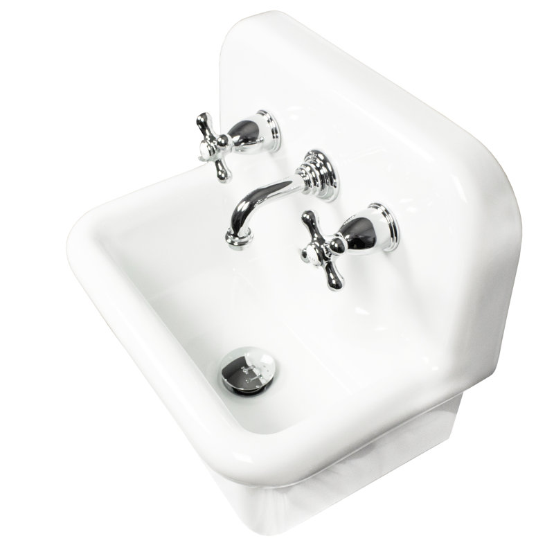 Nantucket Sinks 18-inch Fireclay Wallmount Bath Sink with Faucet, Drain and P-Trap Set, Chrome/White