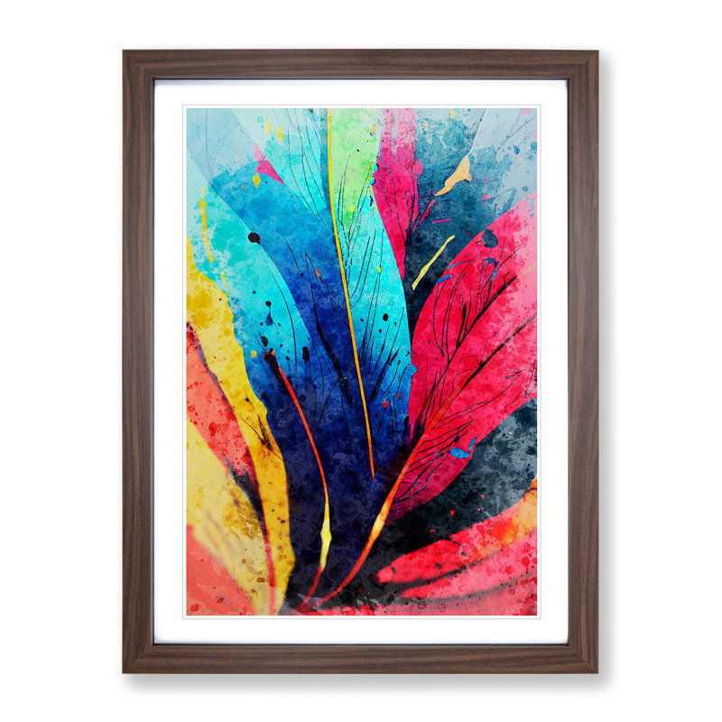 Feather Splash No.1 Abstract - Single Picture Frame Painting, 64cm H x 46cm W x 2cm D, Walnut