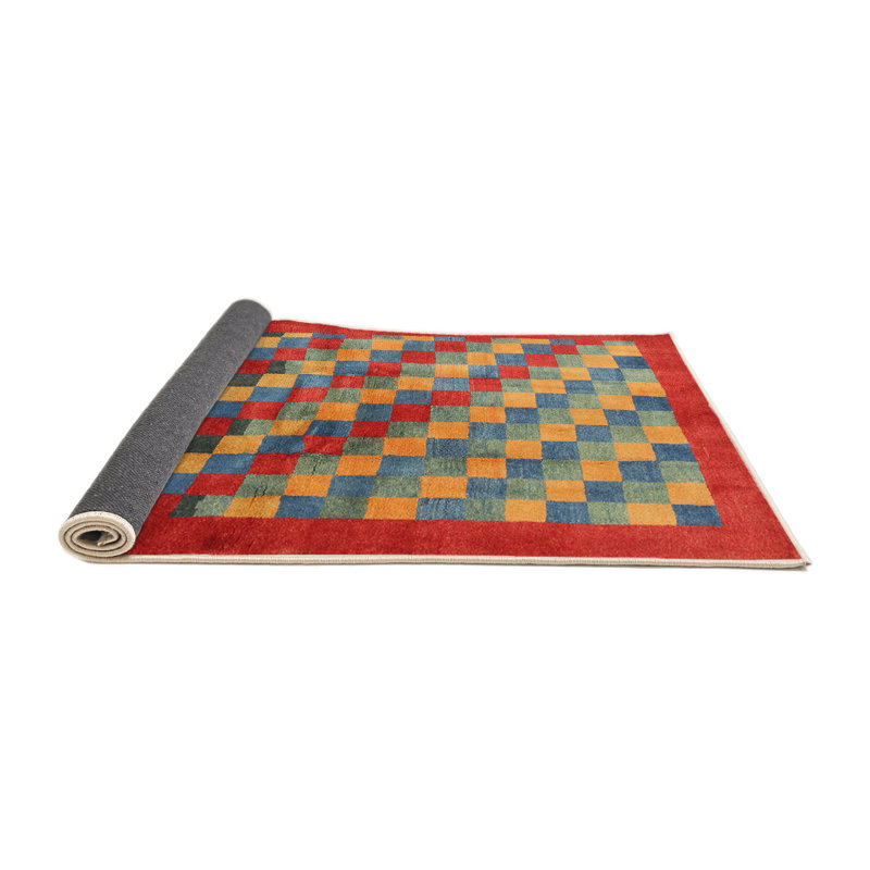 Tapis rouge/bleu/jaune contemporain, Rond 4 pi
