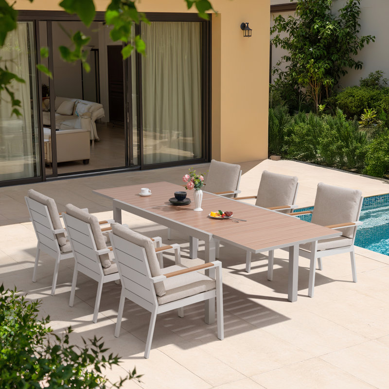 6- Person Outdoor Patio Dining Set With Extendable Rectangular Table, 6