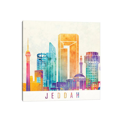 Jeddah Landmarks Watercolour by Paul Rommer - Wrapped Canvas Painting
